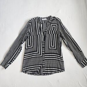 Calvin Klein Black & White Geometric Button-Down Shirt